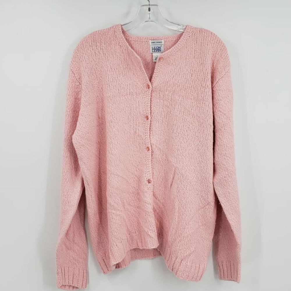 LEON LEVIN pink acrylic button cardigan